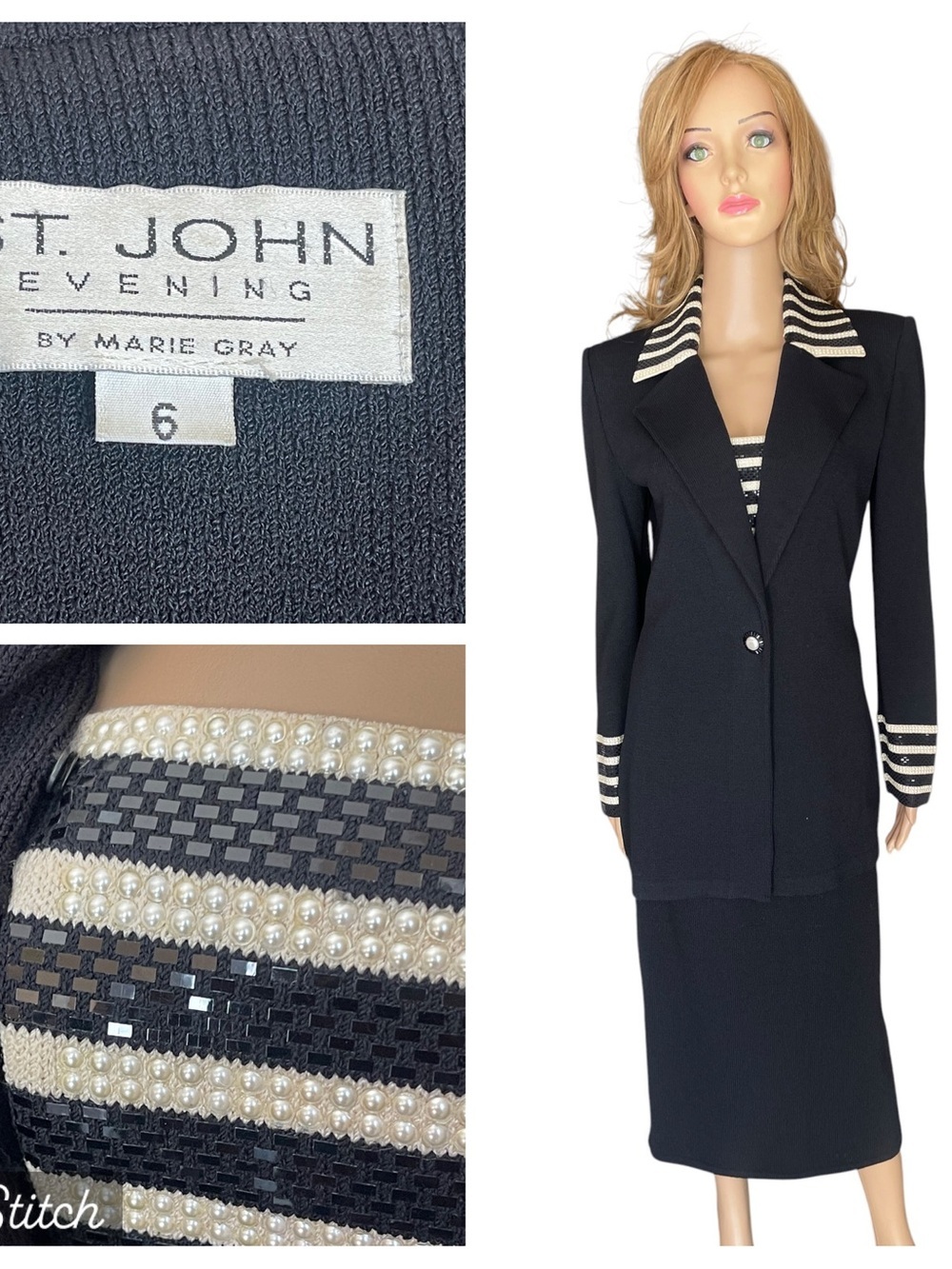 St John Collection embellished jacket/ skirt black/ Gold size 6